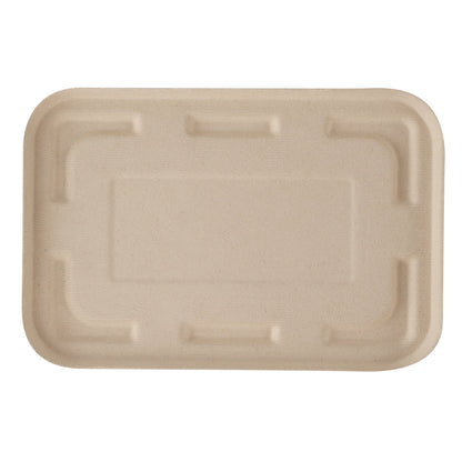 Pulp Tek Rectangle Natural Sugarcane / Bagasse Flat Lid - Fits To Go Container - 100 count box