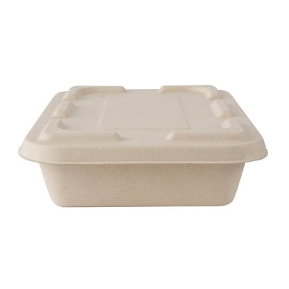 Pulp Tek Rectangle Natural Sugarcane / Bagasse Flat Lid - Fits To Go Container - 100 count box