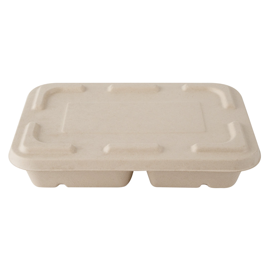 Pulp Tek Rectangle Natural Sugarcane / Bagasse Flat Lid - Fits To Go Container - 100 count box