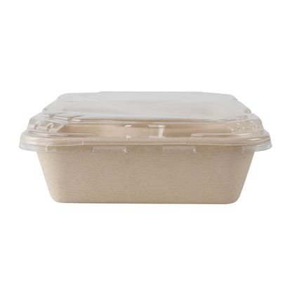 Pulp Tek Rectangle Clear Plastic Flat Lid - Fits Bagasse To Go Container - 100 count box