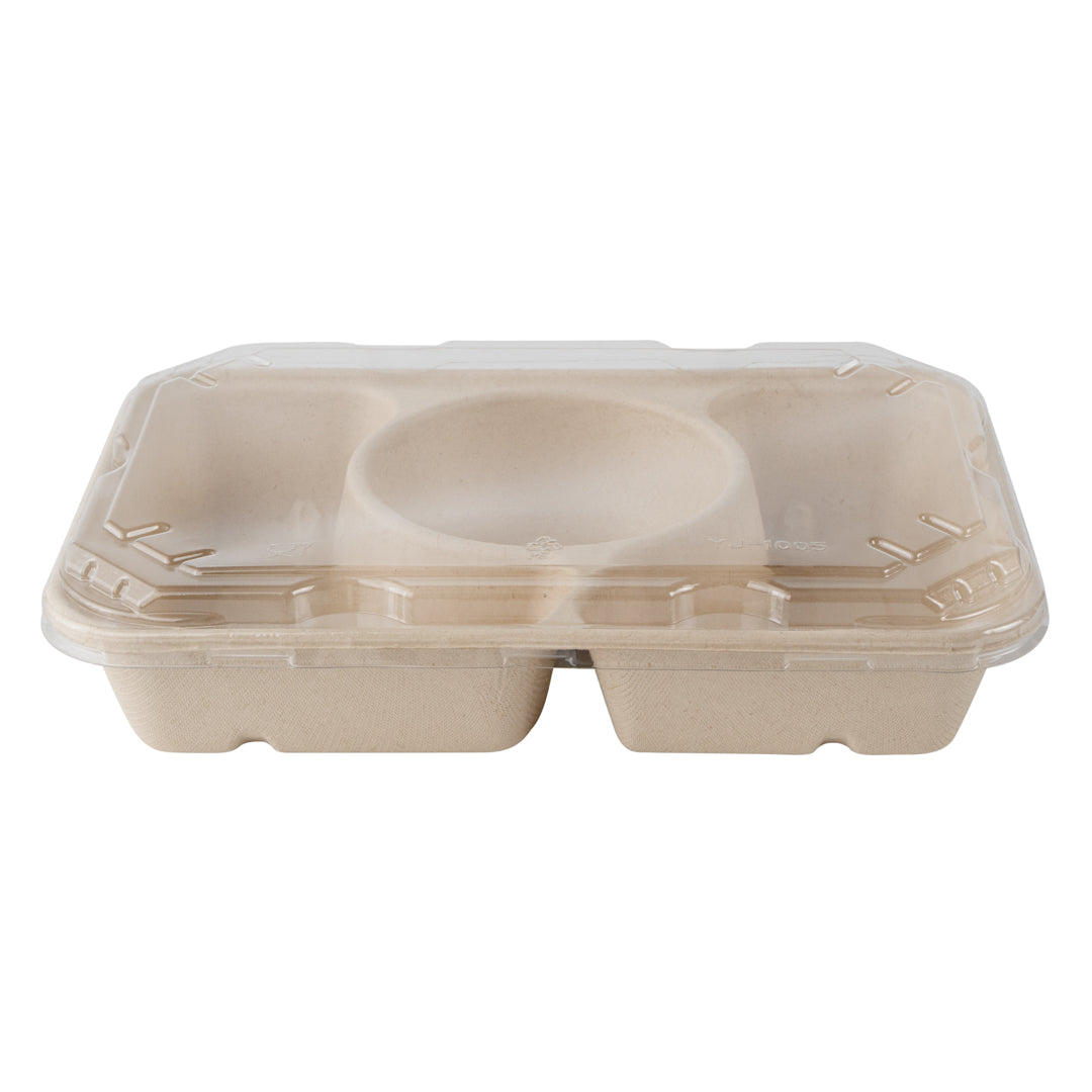 Pulp Tek Rectangle Clear Plastic Flat Lid - Fits Bagasse To Go Container - 100 count box