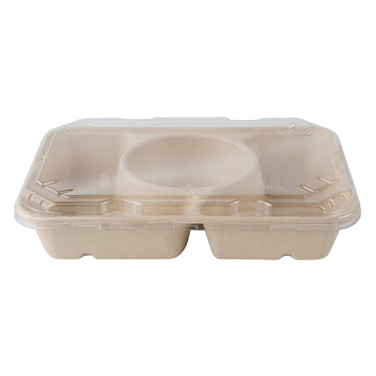 Pulp Tek Rectangle Clear Plastic Flat Lid - Fits Bagasse To Go Container - 100 count box