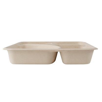 Pulp Tek 43 oz Rectangle Natural Sugarcane / Bagasse To Go Tray - 4-Compartment - 11" x 8 1/2" x 1 1/2" - 100 count box