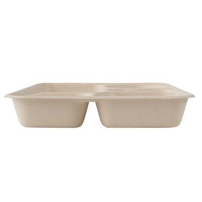 Pulp Tek 43 oz Rectangle Natural Bagasse To Go Tray - 5-Compartment - 11" x 8 1/2" x 1 1/2" - 100 count box