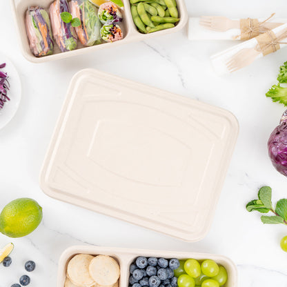 Pulp Tek Rectangle Natural Bagasse Flat Lid - Fits To Go Trays - 100 count box