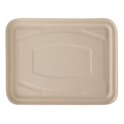 Pulp Tek Rectangle Natural Bagasse Flat Lid - Fits To Go Trays - 100 count box