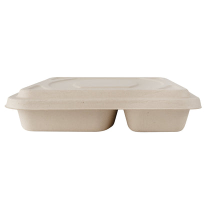 Pulp Tek Rectangle Natural Bagasse Flat Lid - Fits To Go Trays - 100 count box