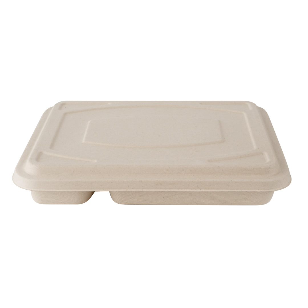 Pulp Tek Rectangle Natural Bagasse Flat Lid - Fits To Go Trays - 100 count box