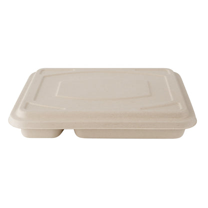 Pulp Tek Rectangle Natural Bagasse Flat Lid - Fits To Go Trays - 100 count box