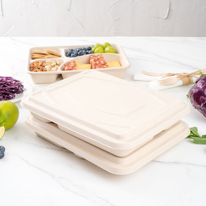Pulp Tek Rectangle Natural Bagasse Flat Lid - Fits To Go Trays - 100 count box