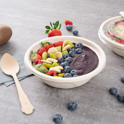 Pulp Tek 25 oz Round Natural Sugarcane / Bagasse Deco Bowl - 7" x 7" x 2" - 100 count box