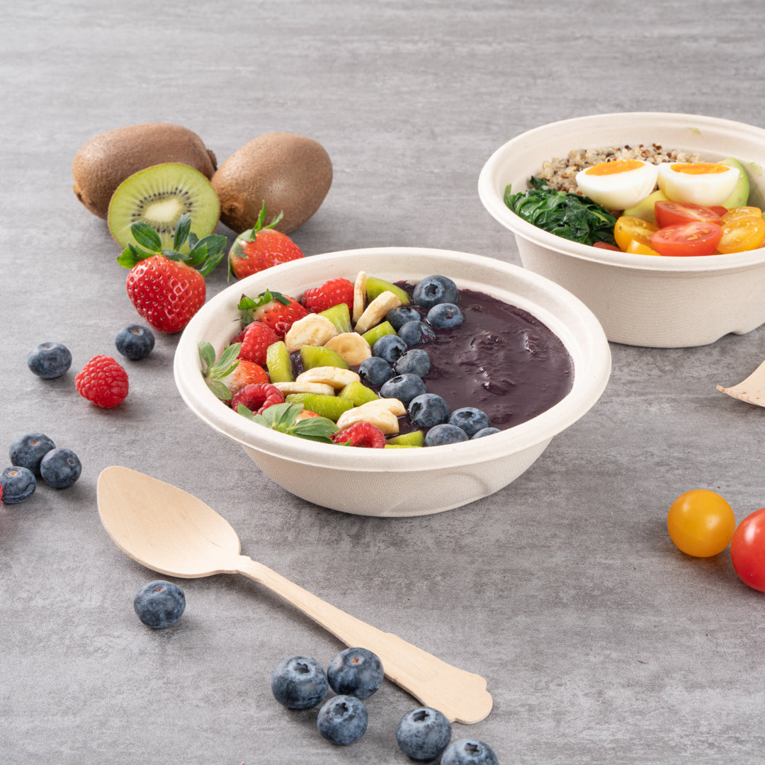 Pulp Tek 25 oz Round Natural Sugarcane / Bagasse Deco Bowl - 7" x 7" x 2" - 100 count box