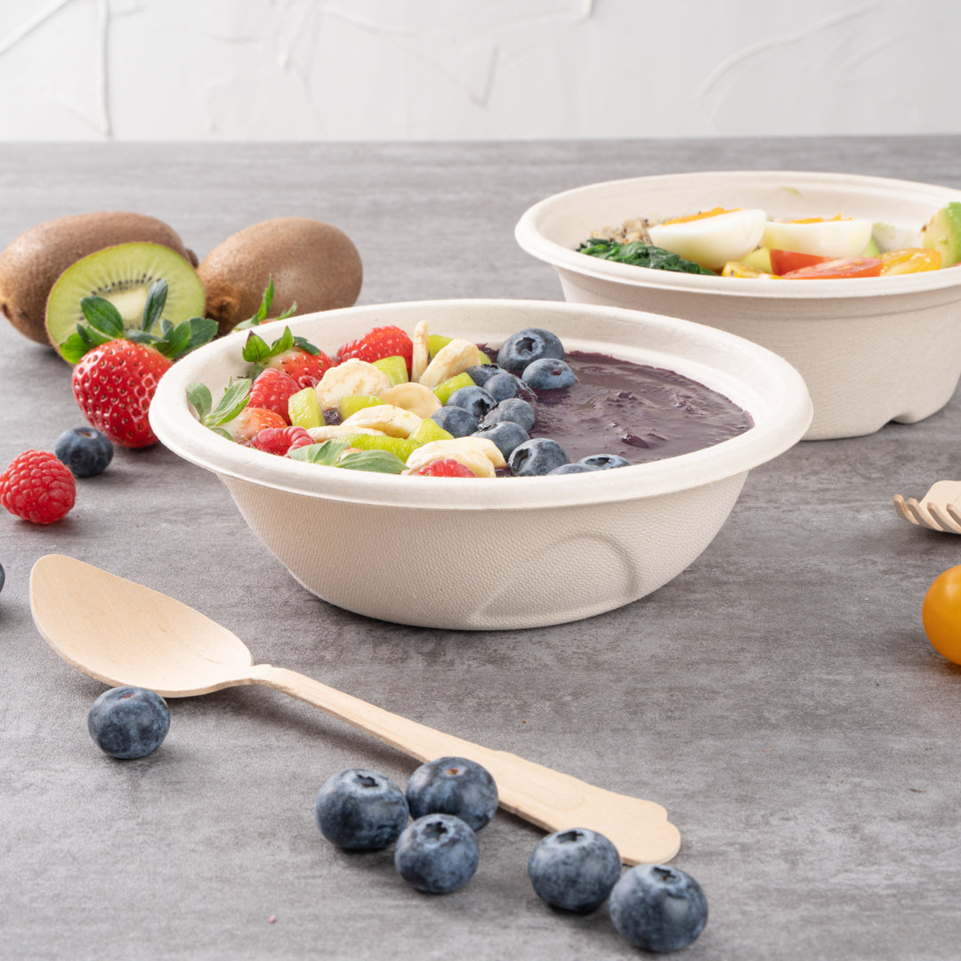 Pulp Tek 25 oz Round Natural Sugarcane / Bagasse Deco Bowl - 7" x 7" x 2" - 100 count box