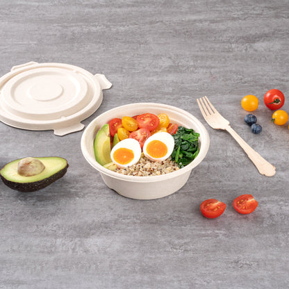 Pulp Tek 30 oz Round Natural Sugarcane / Bagasse To Go Bowl - 7" x 7" x 2 1/2" - 100 count box