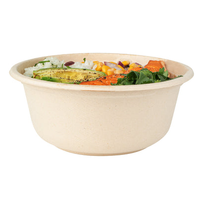 Pulp Tek 37 oz Round Natural Sugarcane / Bagasse To Go Bowl - 7" x 7" x 3" - 100 count box