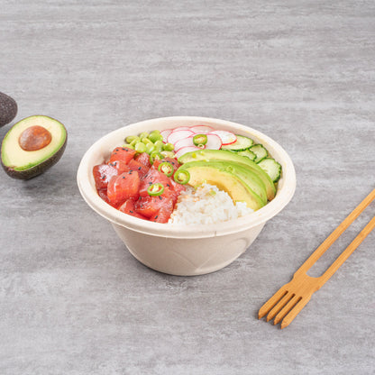 Pulp Tek 36 oz Round Natural Sugarcane / Bagasse Deco Bowl - 7" x 7" x 3 1/4" - 100 count box