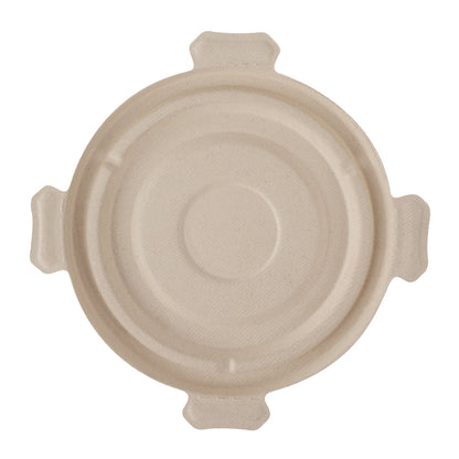 Pulp Tek Round Natural Sugarcane / Bagasse Flat Lid - Fits To Go Bowl - 100 count box