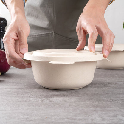 Pulp Tek Round Natural Sugarcane / Bagasse Flat Lid - Fits To Go Bowl - 100 count box