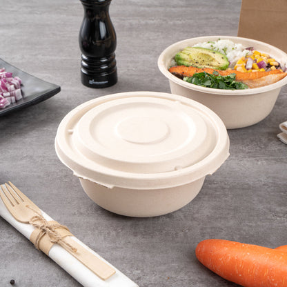 Pulp Tek Round Natural Sugarcane / Bagasse Flat Lid - Fits To Go Bowl - 100 count box
