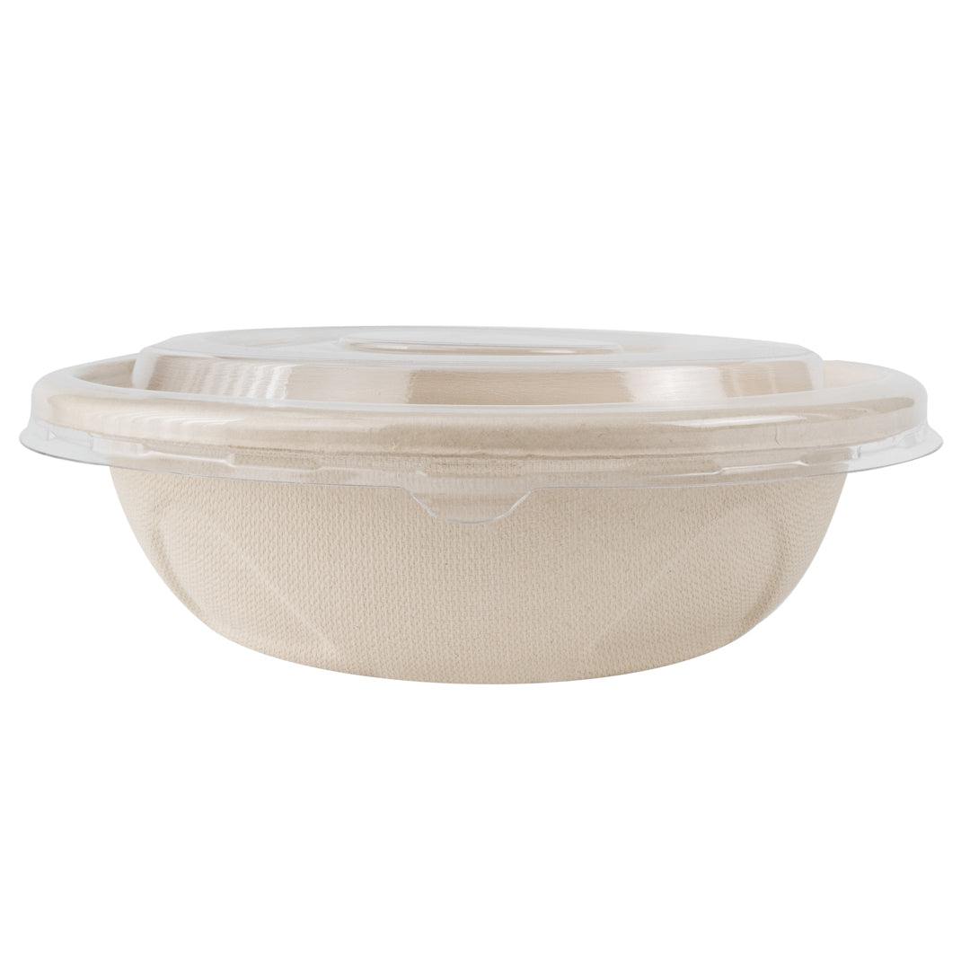 Pulp Tek Round Clear Plastic Flat Lid - Fits Bagasse To Go Bowl - 100 count box