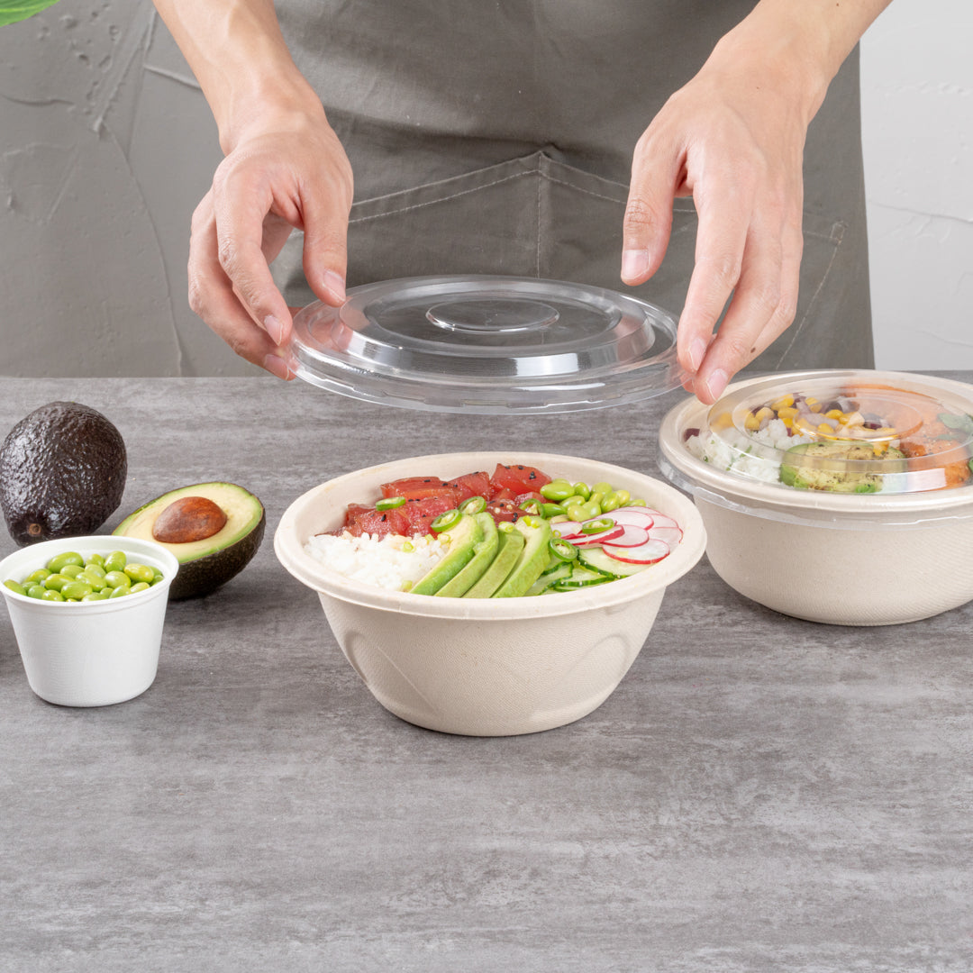 Pulp Tek Round Clear Plastic Flat Lid - Fits Bagasse To Go Bowl - 100 count box