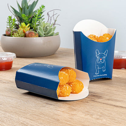 Bio Tek 2 oz Frenchie Paper Fry Cup / Snack Container - 4" x 2 3/4" x 3 1/2" - 100 count box