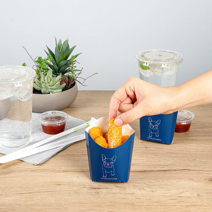 Bio Tek 2 oz Frenchie Paper Fry Cup / Snack Container - 4" x 2 3/4" x 3 1/2" - 100 count box