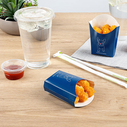 Bio Tek 2 oz Frenchie Paper Fry Cup / Snack Container - 4" x 2 3/4" x 3 1/2" - 100 count box
