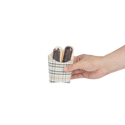 Bio Tek 2 oz Plaid Paper Fry Cup / Snack Container - 4" x 2 3/4" x 3 1/2" - 100 count box