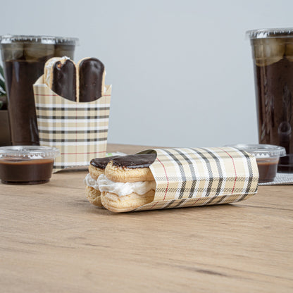 Bio Tek 2 oz Plaid Paper Fry Cup / Snack Container - 4" x 2 3/4" x 3 1/2" - 100 count box