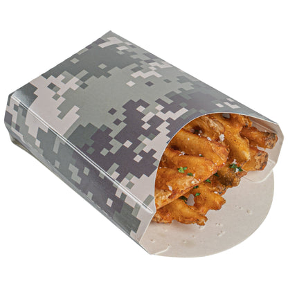 Bio Tek 2 oz Camouflage Paper Fry Cup / Snack Container - 4" x 2 3/4" x 3 1/2" - 100 count box