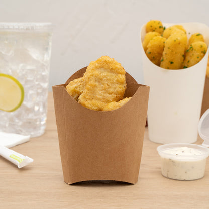 Bio Tek 2 oz Kraft Paper Fry Cup / Snack Container - 4" x 2 3/4" x 3 1/2" - 100 count box