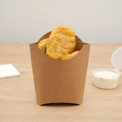 Bio Tek 2 oz Kraft Paper Fry Cup / Snack Container - 4" x 2 3/4" x 3 1/2" - 100 count box
