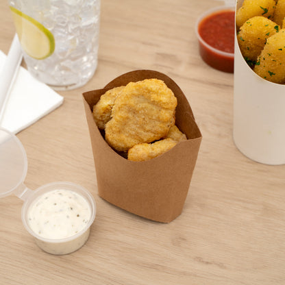 Bio Tek 2 oz Kraft Paper Fry Cup / Snack Container - 4" x 2 3/4" x 3 1/2" - 100 count box