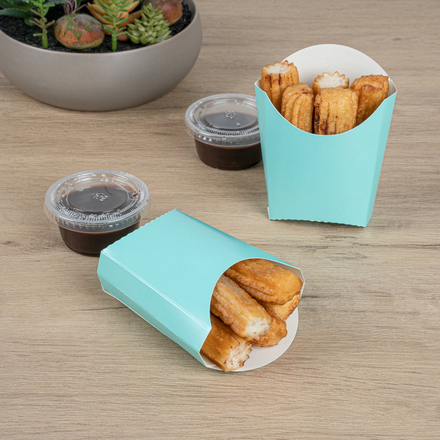 Bio Tek 2 oz Turquoise Paper Fry Cup / Snack Container - 4" x 2 3/4" x 3 1/2" - 100 count box