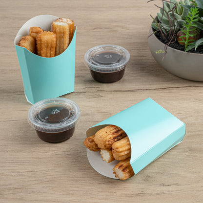 Bio Tek 2 oz Turquoise Paper Fry Cup / Snack Container - 4" x 2 3/4" x 3 1/2" - 100 count box