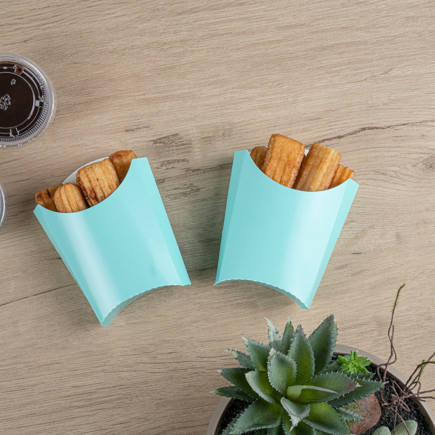 Bio Tek 2 oz Turquoise Paper Fry Cup / Snack Container - 4" x 2 3/4" x 3 1/2" - 100 count box
