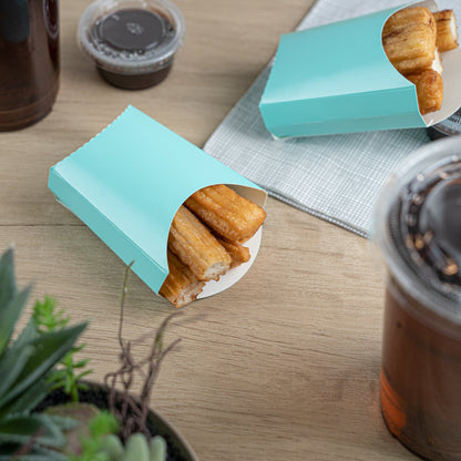 Bio Tek 2 oz Turquoise Paper Fry Cup / Snack Container - 4" x 2 3/4" x 3 1/2" - 100 count box