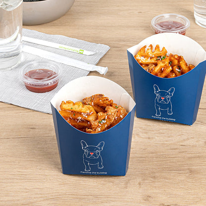 Bio Tek 3 oz Frenchie Paper Fry Cup / Snack Container - 4 1/2" x 3 1/4" x 3 3/4" - 100 count box