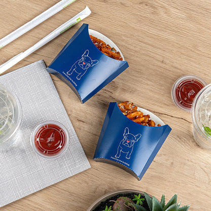 Bio Tek 3 oz Frenchie Paper Fry Cup / Snack Container - 4 1/2" x 3 1/4" x 3 3/4" - 100 count box