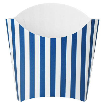 Bio Tek 3 oz Blue and White Stripe Paper Fry Cup / Snack Container - 4 1/2" x 3 1/4" x 3 3/4" - 100 count box
