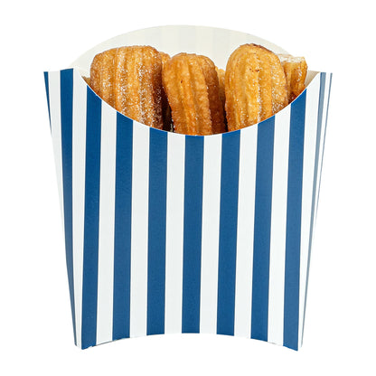Bio Tek 3 oz Blue and White Stripe Paper Fry Cup / Snack Container - 4 1/2" x 3 1/4" x 3 3/4" - 100 count box
