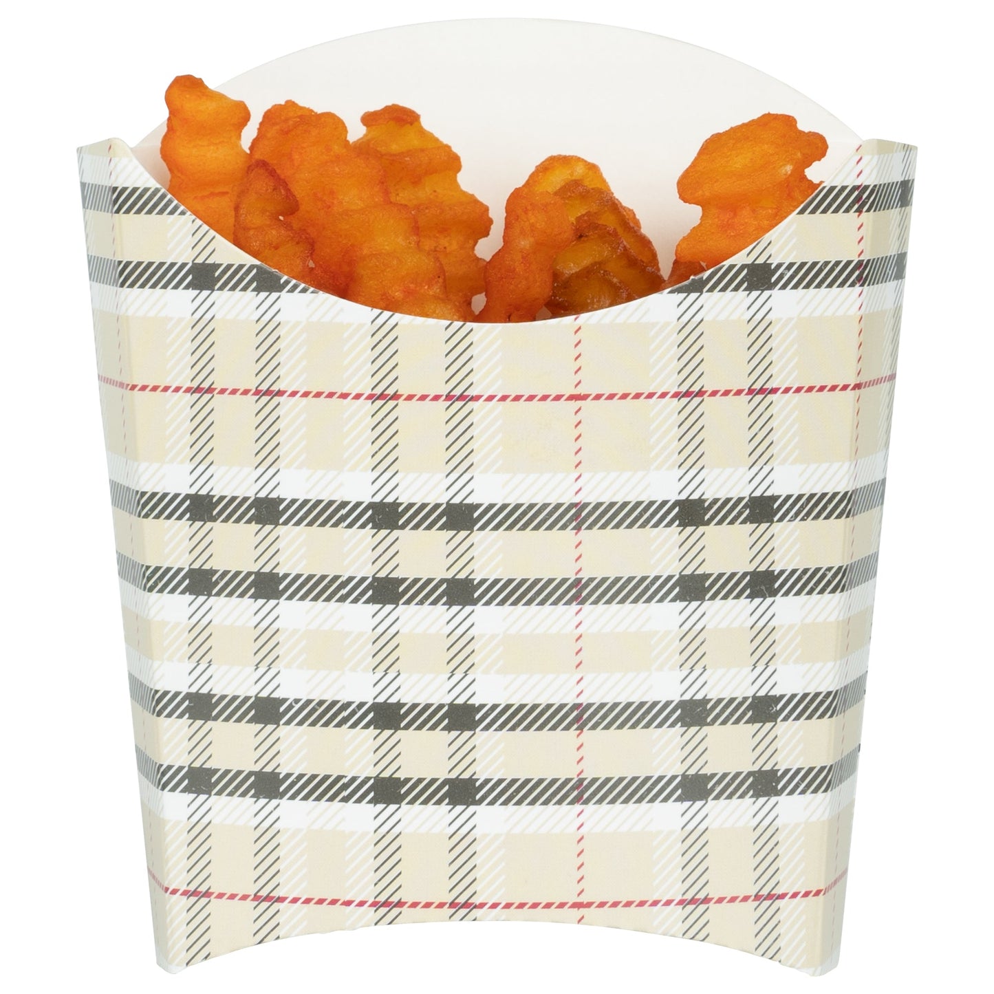 Bio Tek 3 oz Plaid Paper Fry Cup / Snack Container - 4 1/2" x 3 1/4" x 3 3/4" - 100 count box