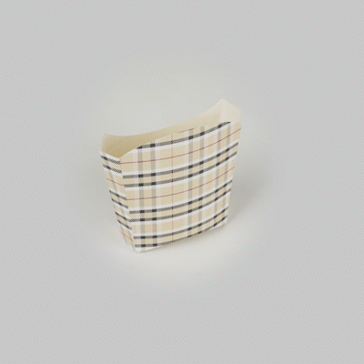 Bio Tek 3 oz Plaid Paper Fry Cup / Snack Container - 4 1/2" x 3 1/4" x 3 3/4" - 100 count box
