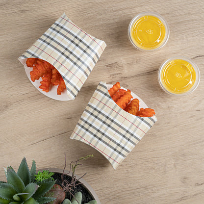 Bio Tek 3 oz Plaid Paper Fry Cup / Snack Container - 4 1/2" x 3 1/4" x 3 3/4" - 100 count box