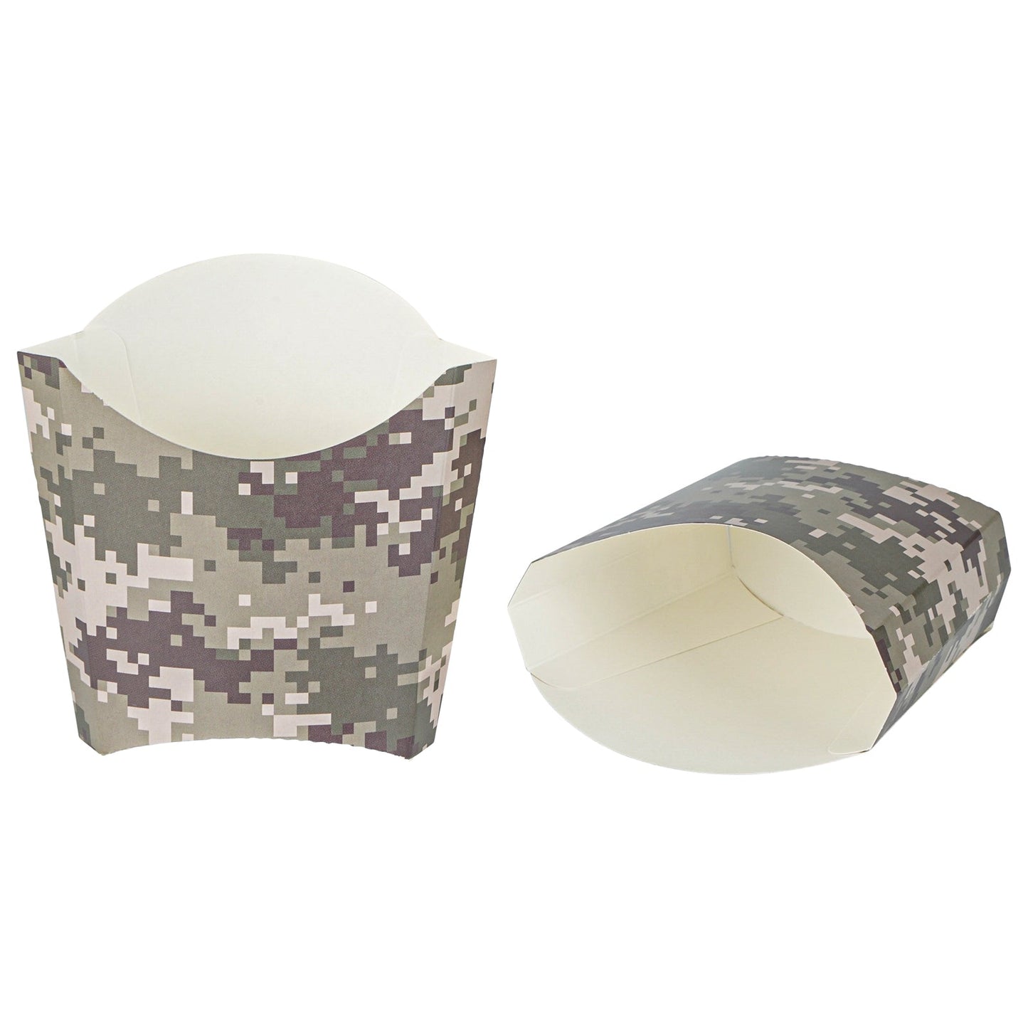 Bio Tek 3 oz Camouflage Paper Fry Cup / Snack Container - 4 1/2" x 3 1/4" x 3 3/4" - 100 count box