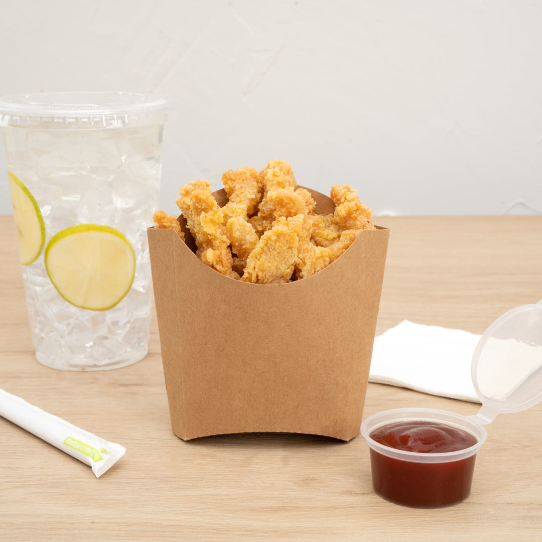 Bio Tek 3 oz Kraft Paper Fry Cup / Snack Container - 4 1/2" x 3 1/4" x 3 3/4" - 100 count box