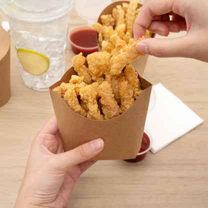 Bio Tek 3 oz Kraft Paper Fry Cup / Snack Container - 4 1/2" x 3 1/4" x 3 3/4" - 100 count box