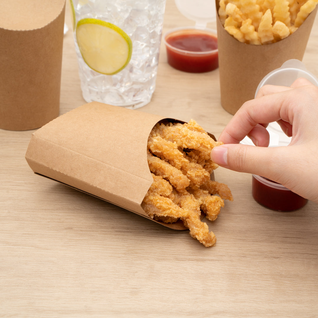 Bio Tek 3 oz Kraft Paper Fry Cup / Snack Container - 4 1/2" x 3 1/4" x 3 3/4" - 100 count box