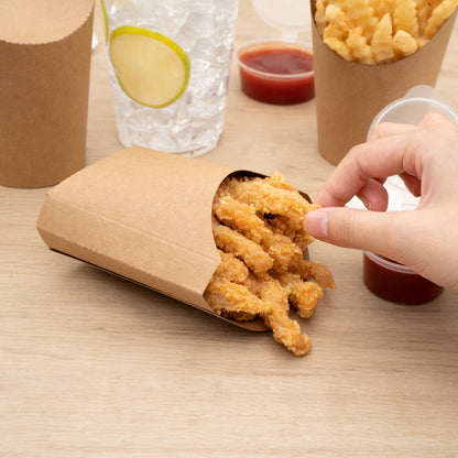 Bio Tek 3 oz Kraft Paper Fry Cup / Snack Container - 4 1/2" x 3 1/4" x 3 3/4" - 100 count box